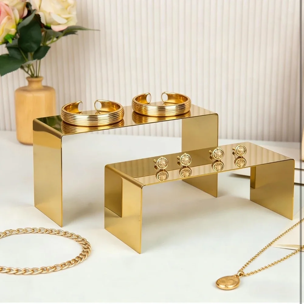Purse Display Stand, 3pcs Gold Risers Display Stands Stainless Steel
